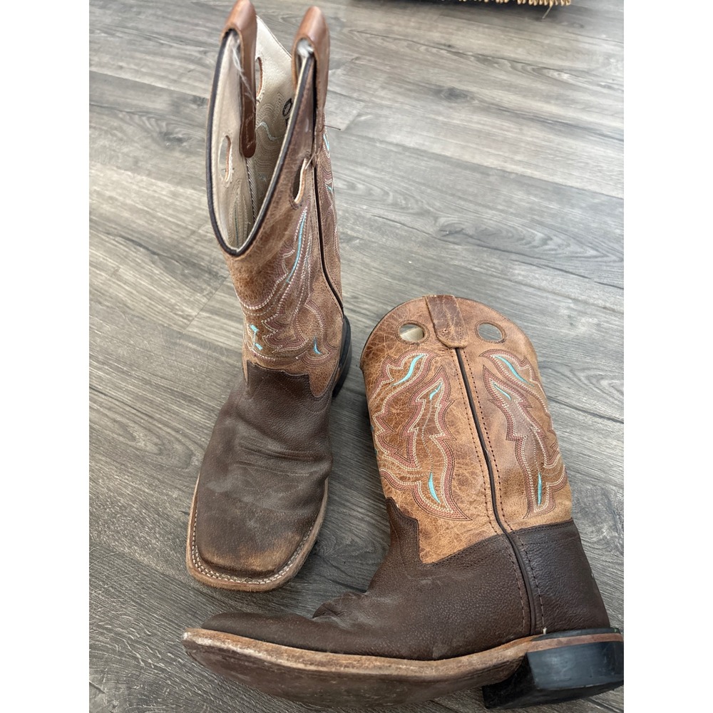 Old West Brown Leather Square Toe Western Cowboy Boots BSY1819 Pink Turquoise